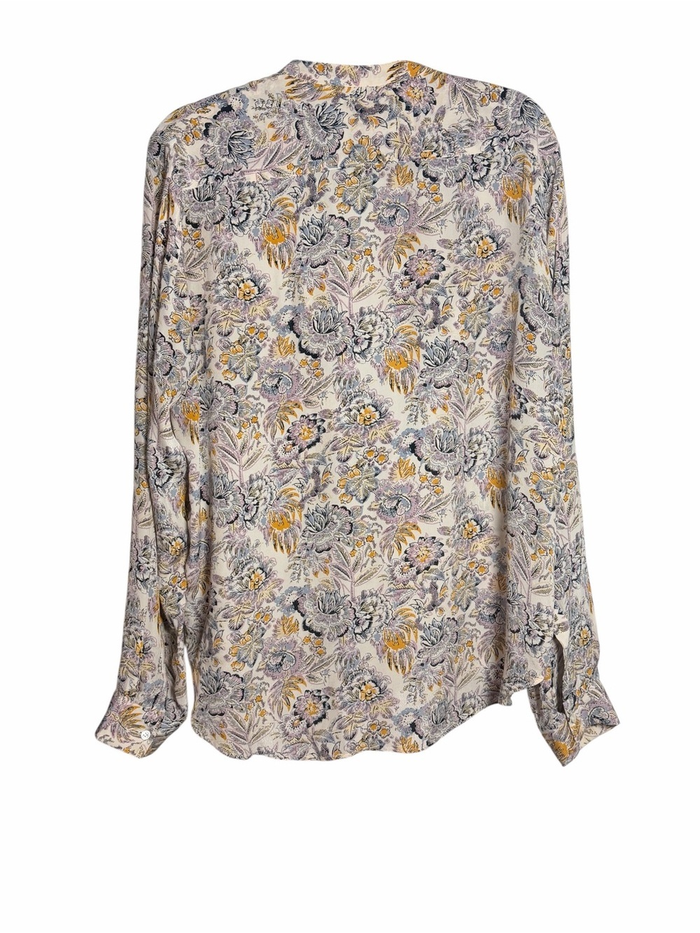 Vanessa Bruno Floral Split V-Neck Blouse in White and Mustard - Picture 4 of 6